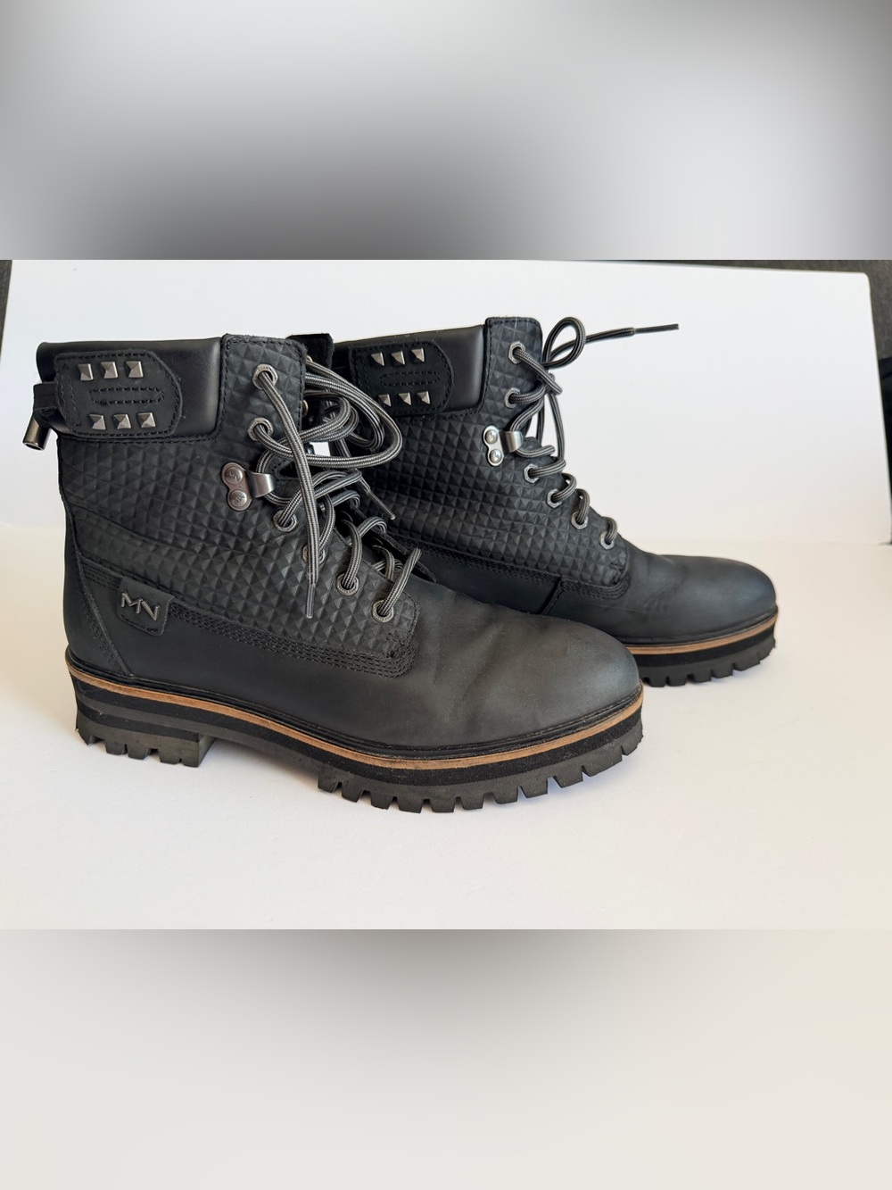 Mark Nason Black Quilted Leather Lace-Up Boots